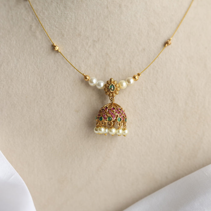 Antique ruby green stone invisible necklace IN078