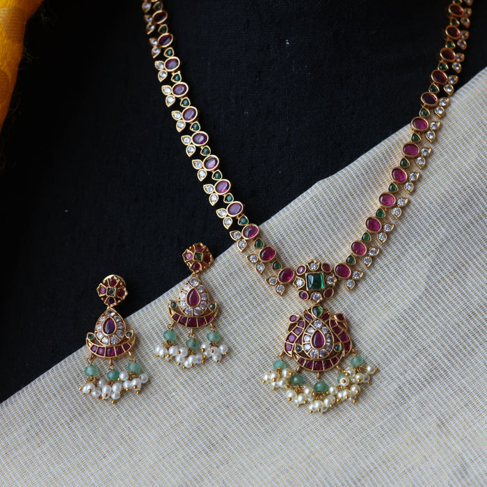 Antique green bead short necklace with earrings SS1090
