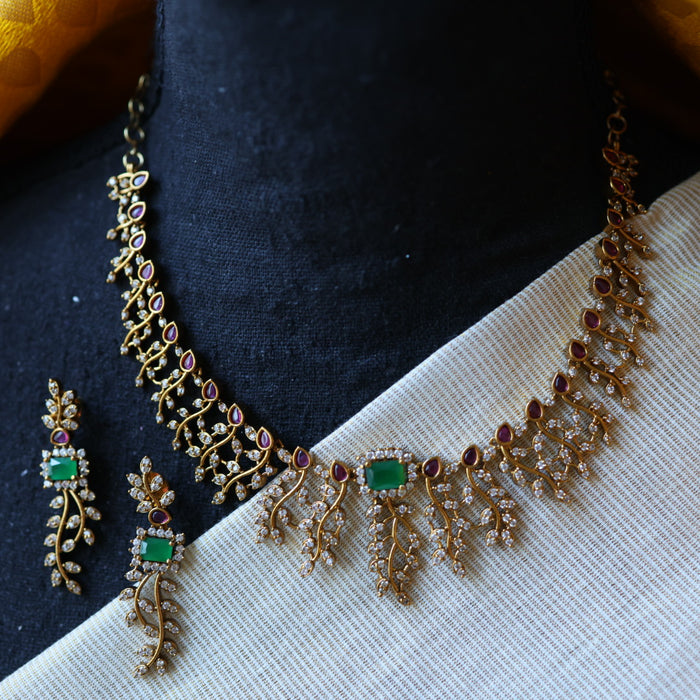 Antique multi stone short necklace with earrings TTS4357