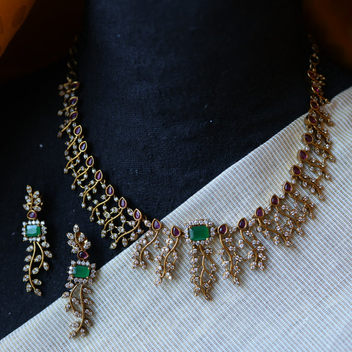 Antique multi stone short necklace with earrings TTS4357