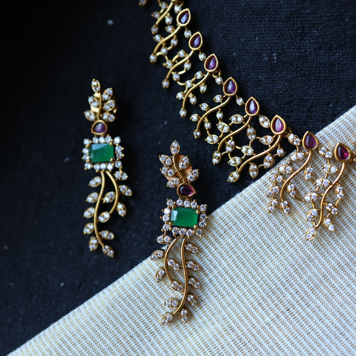 Antique multi stone short necklace with earrings TTS4357