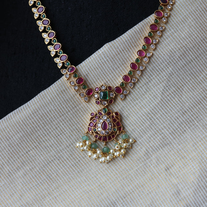 Antique green bead short necklace with earrings SS1090