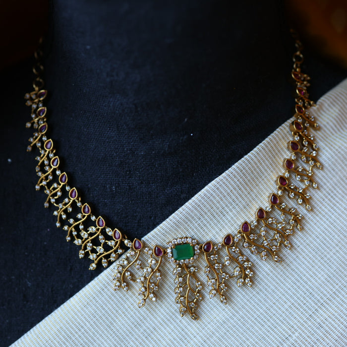Antique multi stone short necklace with earrings TTS4357