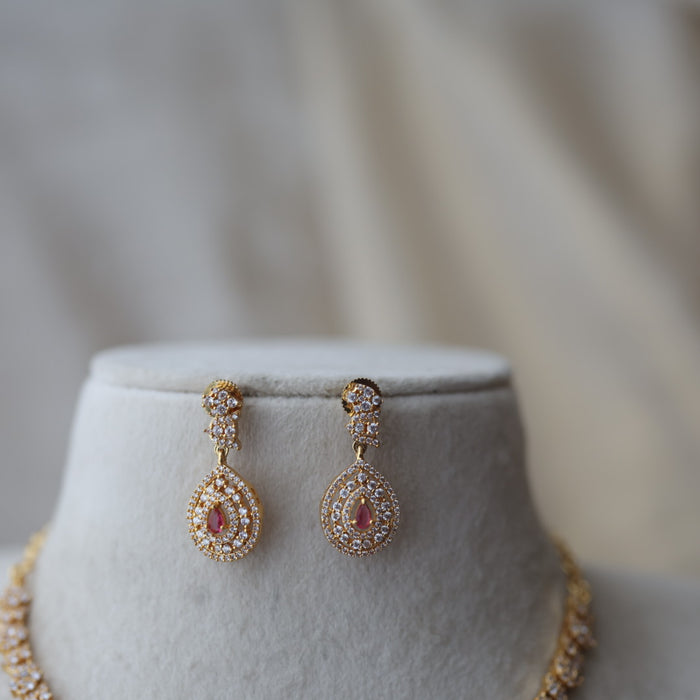 Heritage gold plated ruby white stone short necklace with earrings H190
