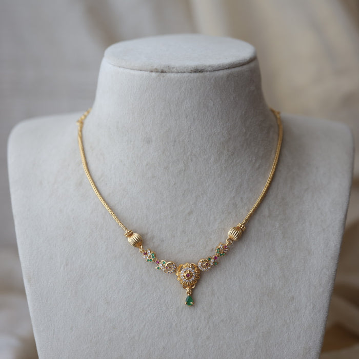 Heritage gold plated ruby white stone short necklace H7213