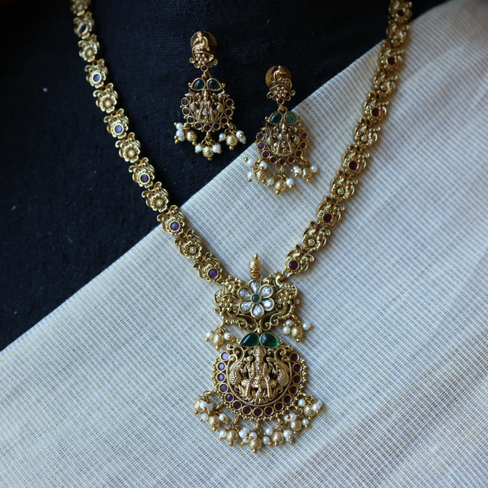 Antique temple design stone short necklace with earrings S1B20092