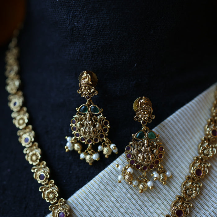Antique temple design stone short necklace with earrings S1B20092