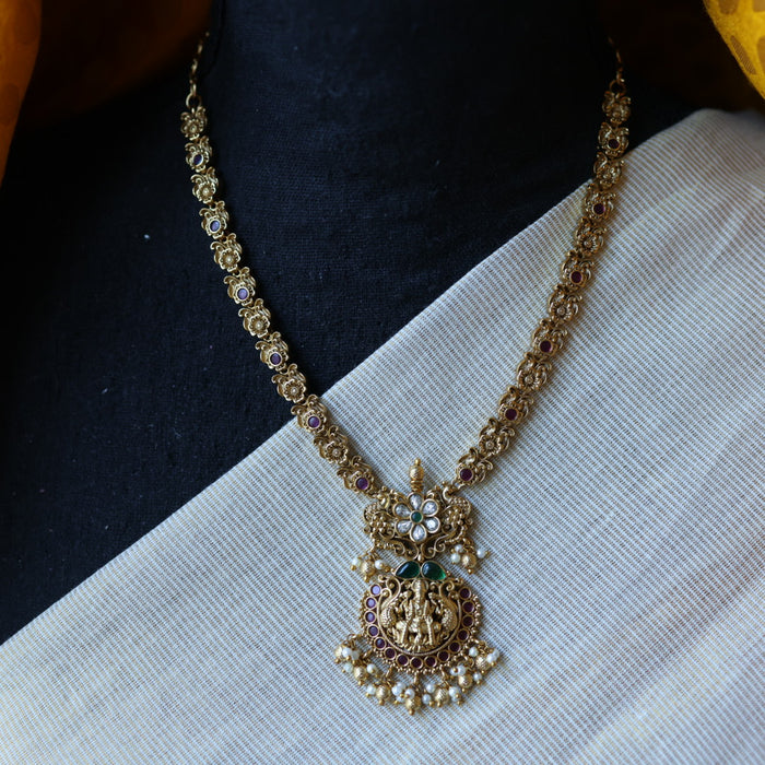 Antique temple design stone short necklace with earrings S1B20092