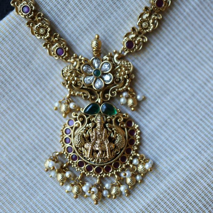 Antique temple design stone short necklace with earrings S1B20092