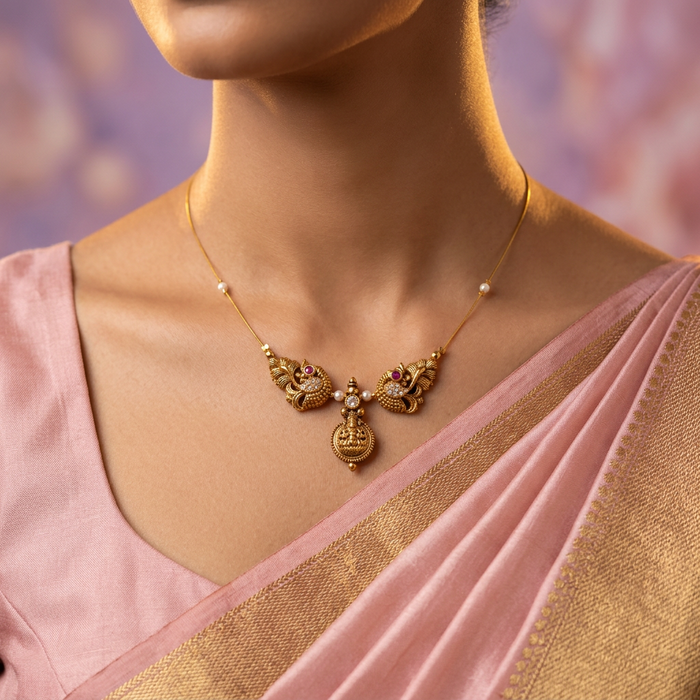Antique temple design invisible necklace IN078