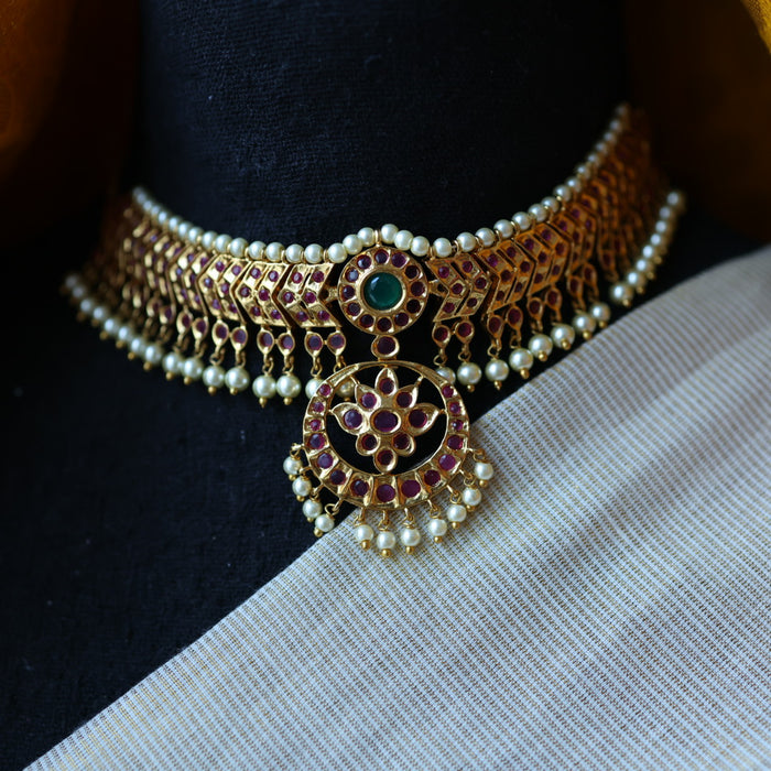 Antique ruby green stone choker necklace with earrings RUB9800