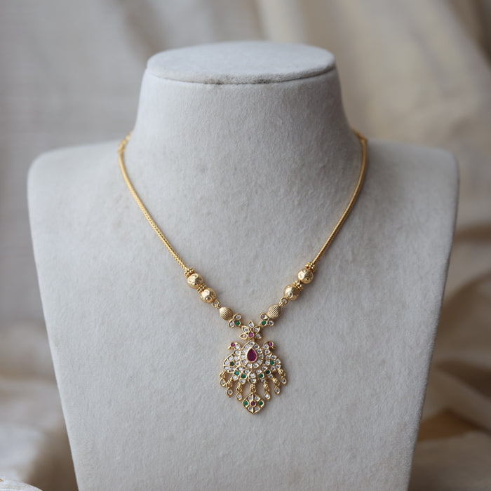 Heritage gold plated ruby white stone short necklace H9833