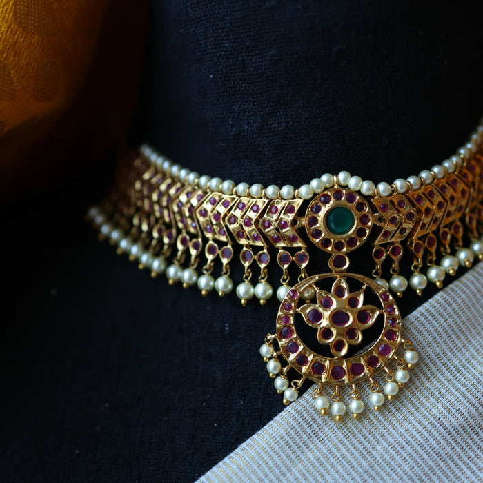 Antique ruby green stone choker necklace with earrings RUB9800