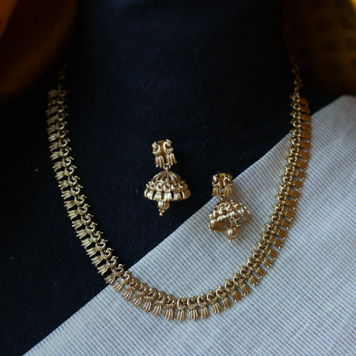 Antique gold simple short necklace with earrings TTS4356