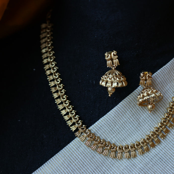 Antique gold simple short necklace with earrings TTS4356