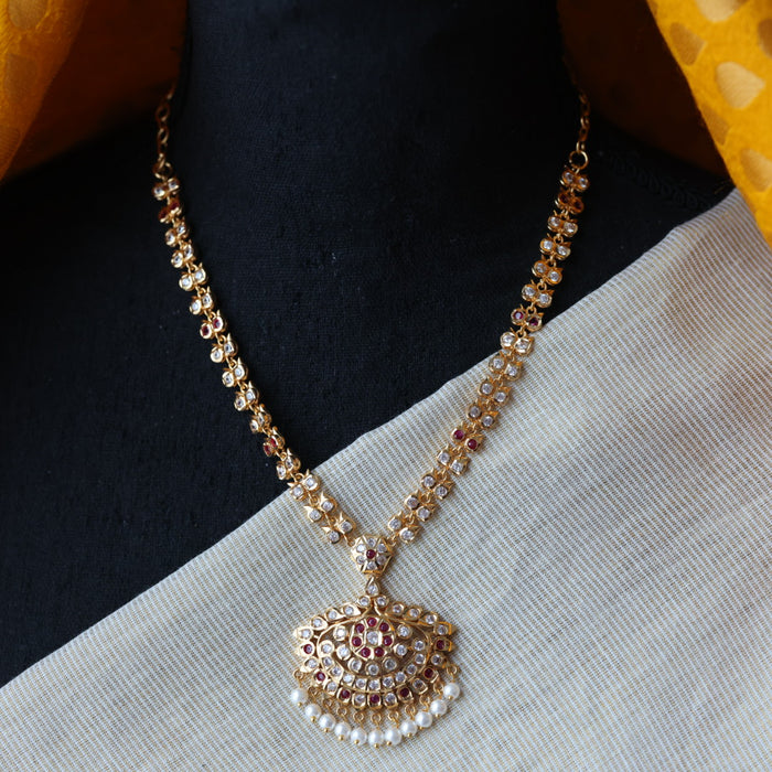 Heritage gold plated padakam ruby white short necklace H8772