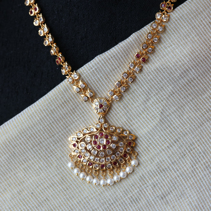 Heritage gold plated padakam ruby white short necklace H8772