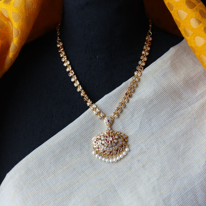 Heritage gold plated padakam ruby white short necklace H8772
