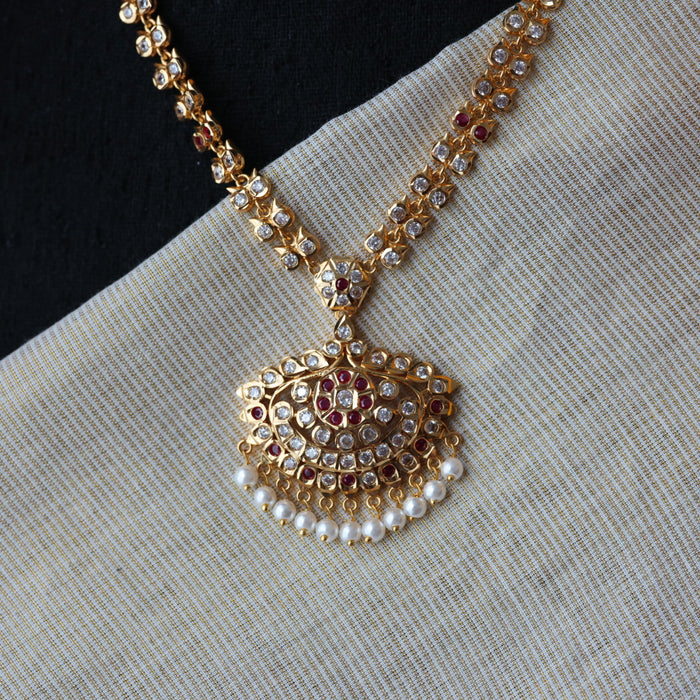 Heritage gold plated padakam ruby white short necklace H8772