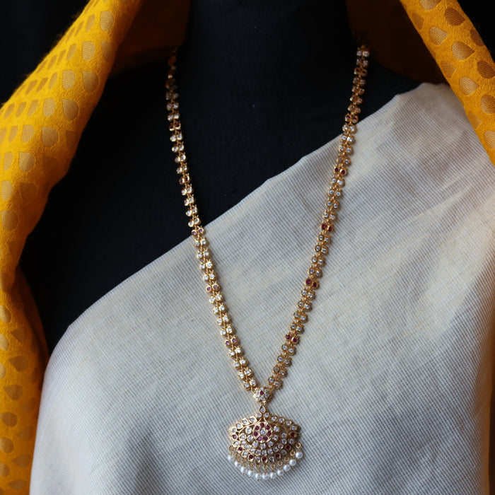 Heritage gold plated ruby white padakam long necklace HL8422