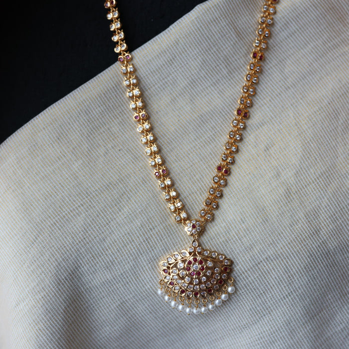 Heritage gold plated ruby white padakam long necklace HL8422