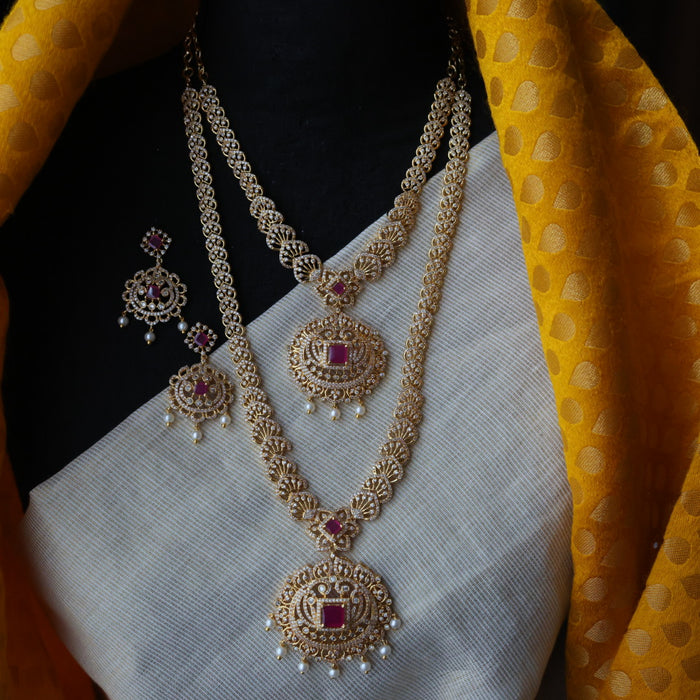 Heritage gold plated ruby white stone padakam necklace set with earrings HLS376