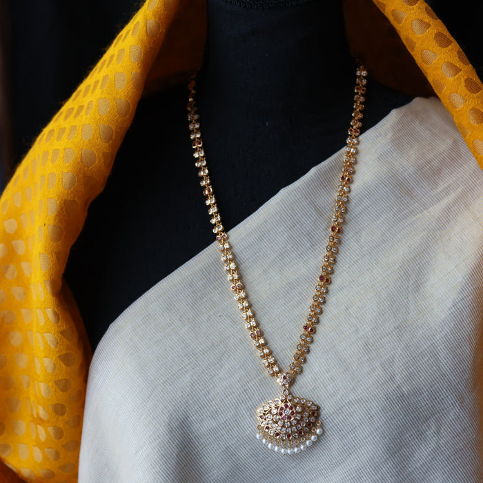 Heritage gold plated ruby white padakam long necklace HL8422