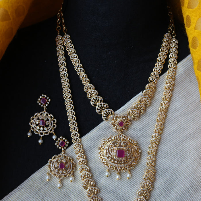 Heritage gold plated ruby white stone padakam necklace set with earrings HLS376