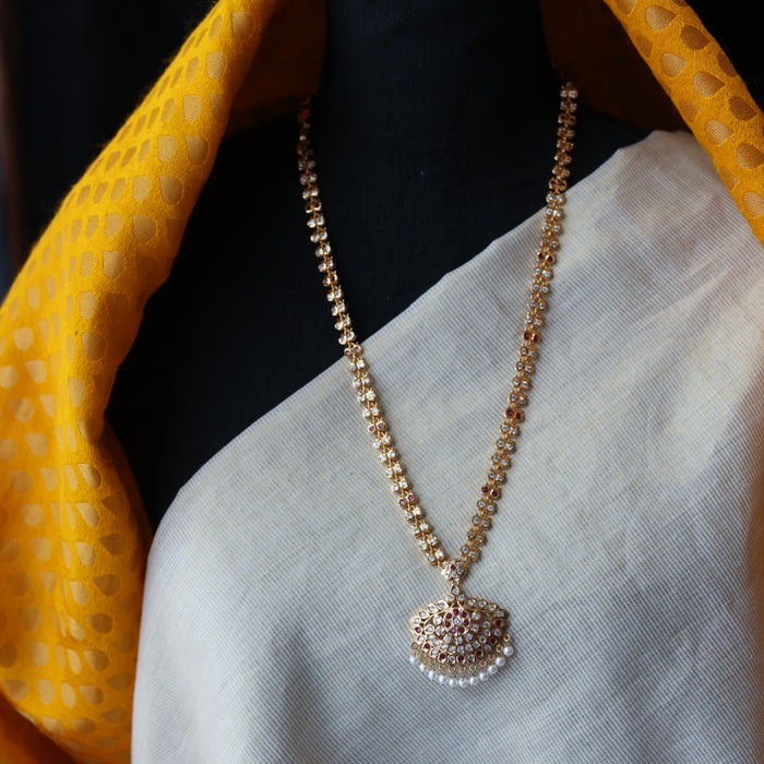 Heritage gold plated ruby white padakam long necklace HL8422