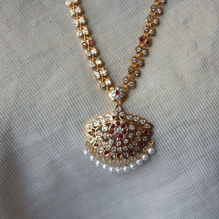 Heritage gold plated ruby white padakam long necklace HL8422