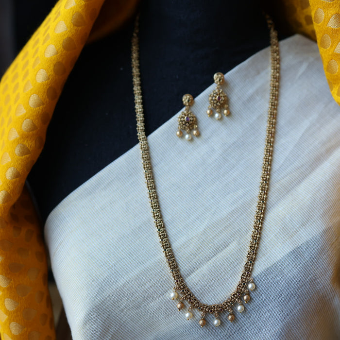 Antique multi stone long necklace with earrings LL033567