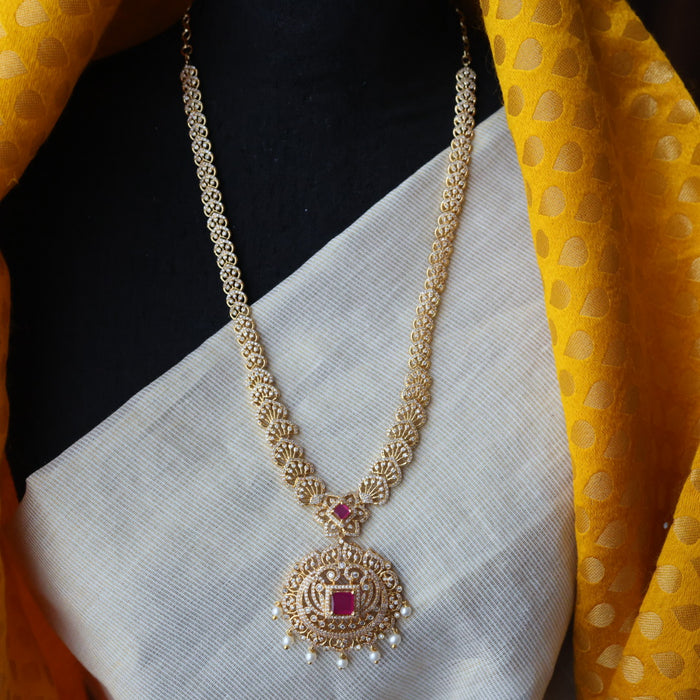 Heritage gold plated ruby white stone padakam necklace set with earrings HLS376