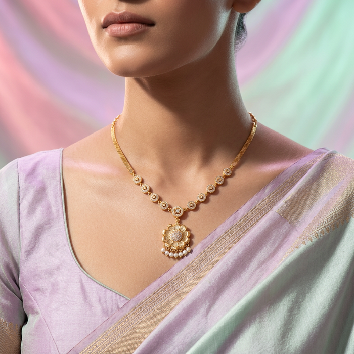 Heritage gold plated white stone short necklace H215