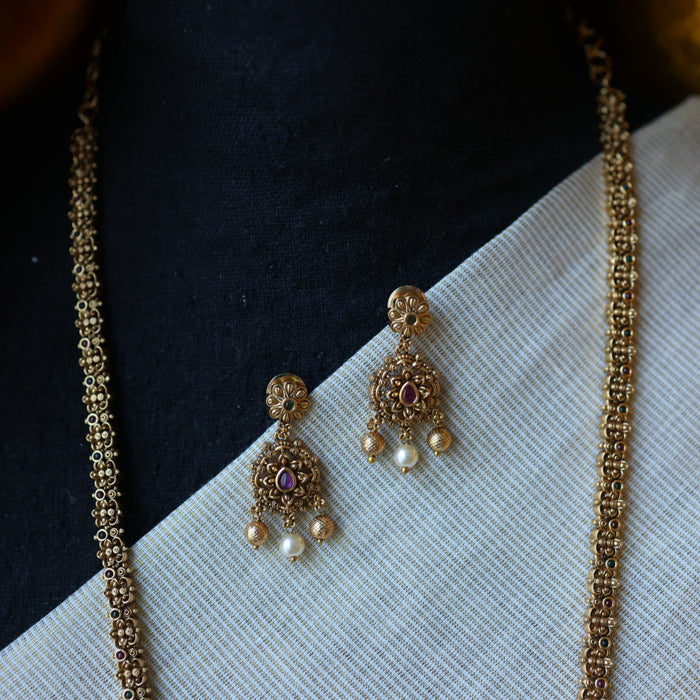 Antique multi stone long necklace with earrings LL033567