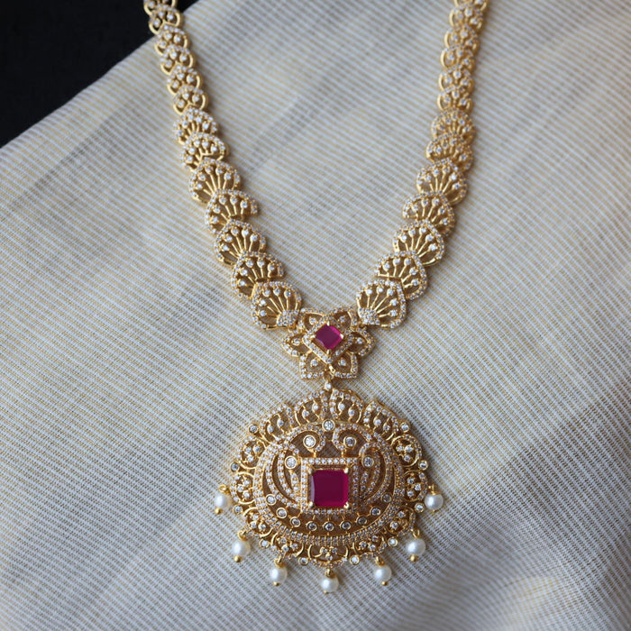 Heritage gold plated ruby white stone padakam necklace set with earrings HLS376