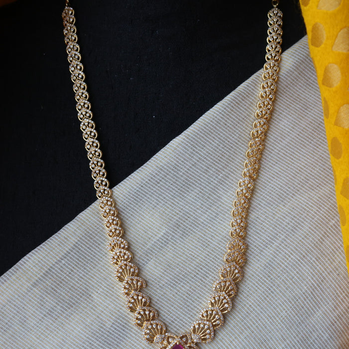 Heritage gold plated ruby white stone padakam necklace set with earrings HLS376