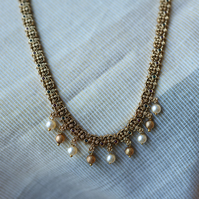 Antique multi stone long necklace with earrings LL033567