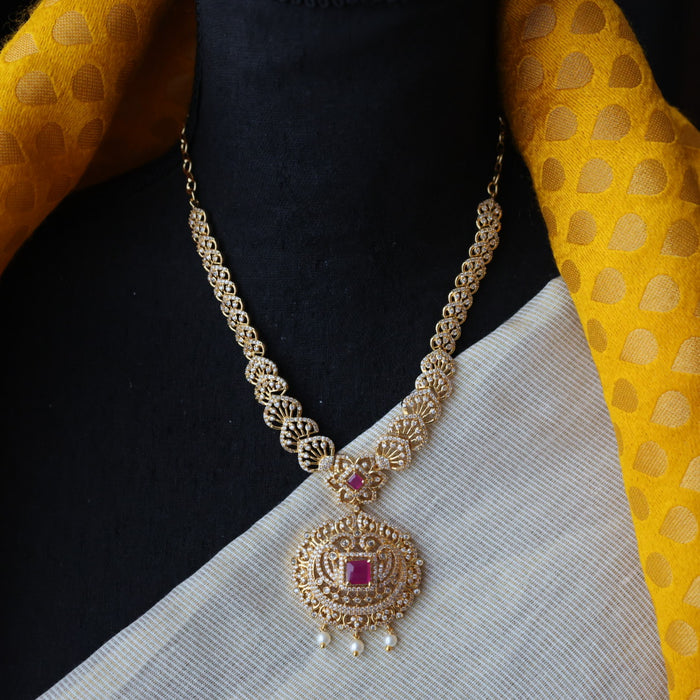 Heritage gold plated ruby white stone padakam necklace set with earrings HLS376