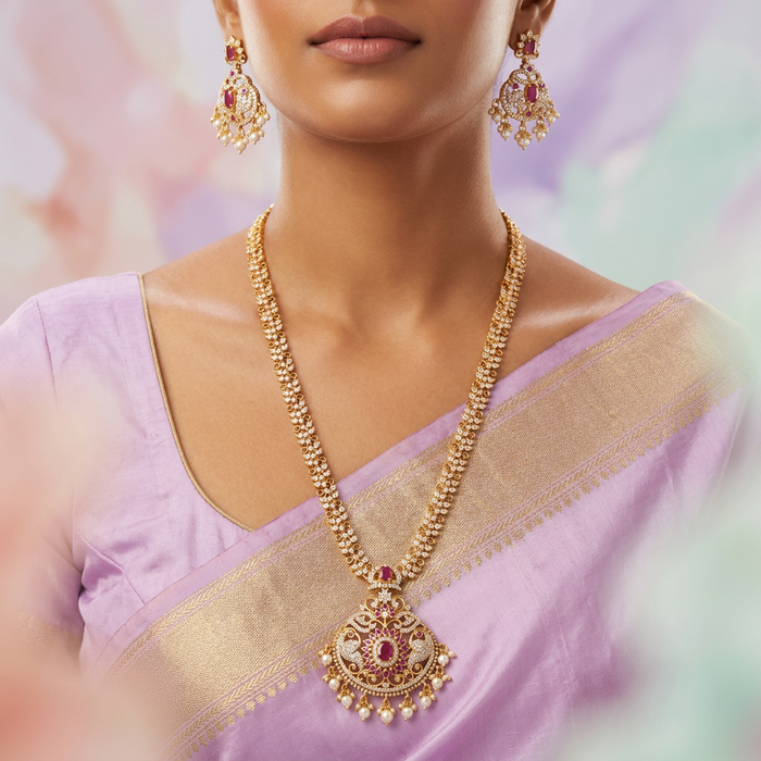 Heritage gold plated long necklace and earrings HL634