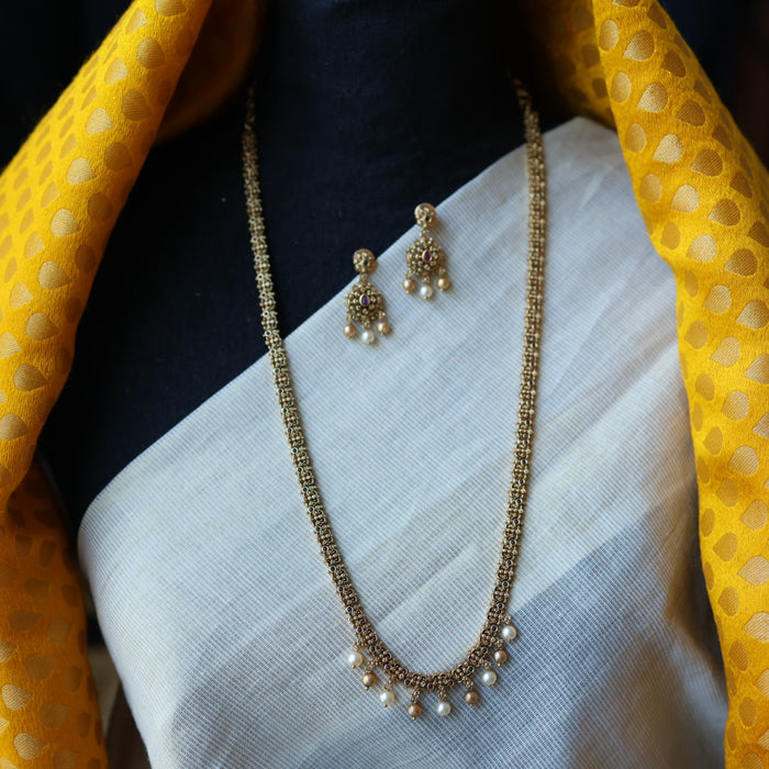 Antique multi stone long necklace with earrings LL033567