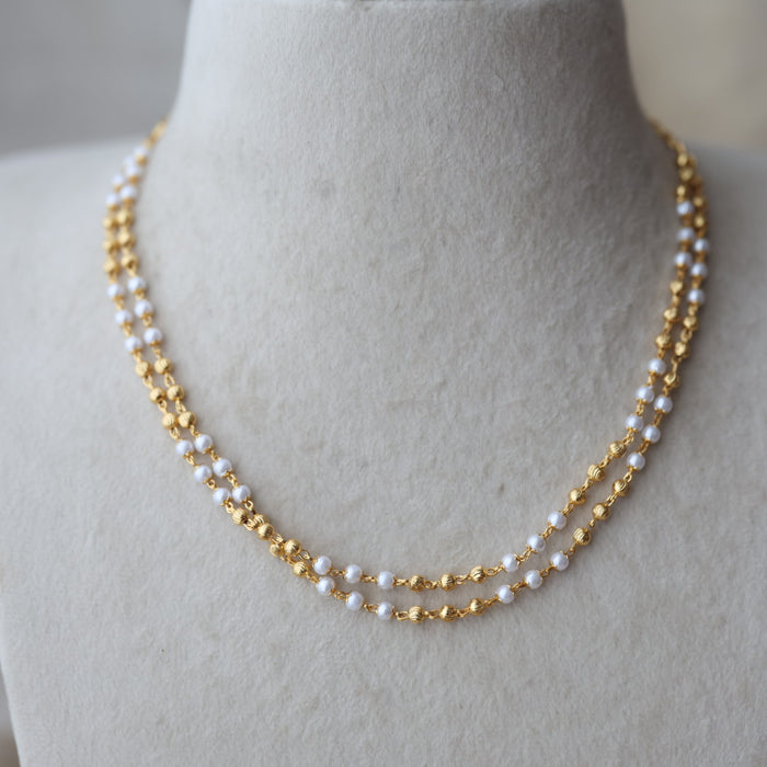Heritage gold plated double layer pearl short chain H7883
