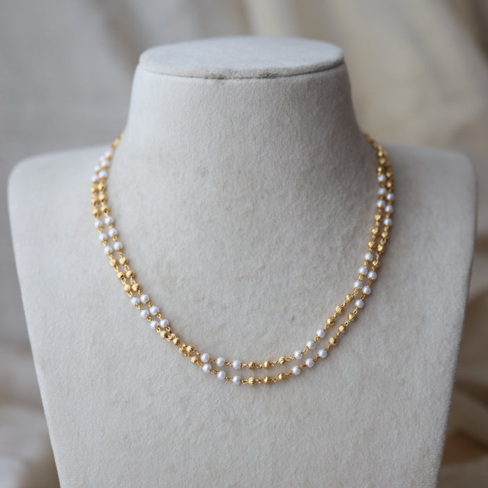 Heritage gold plated double layer pearl short chain H7883