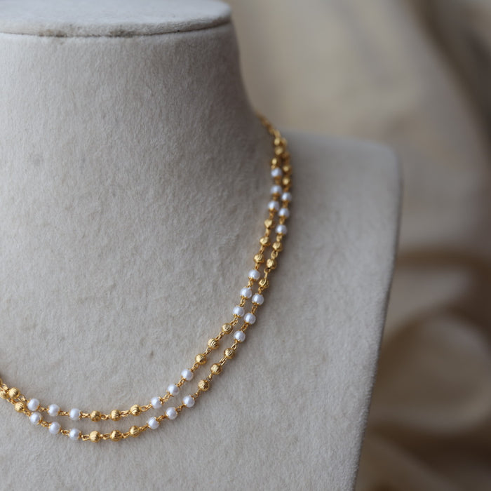 Heritage gold plated double layer pearl short chain HC3627