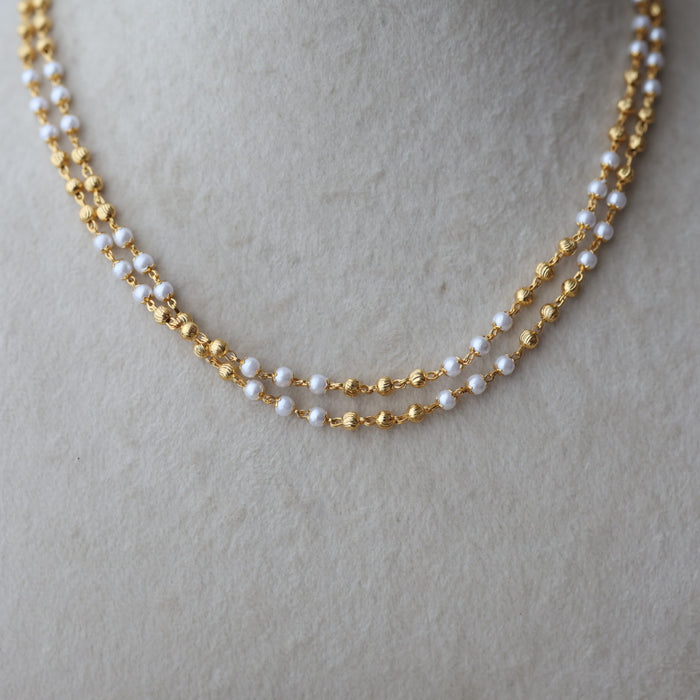 Heritage gold plated double layer pearl short chain H7883