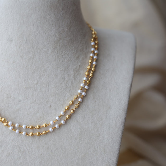 Heritage gold plated double layer pearl short chain H7883