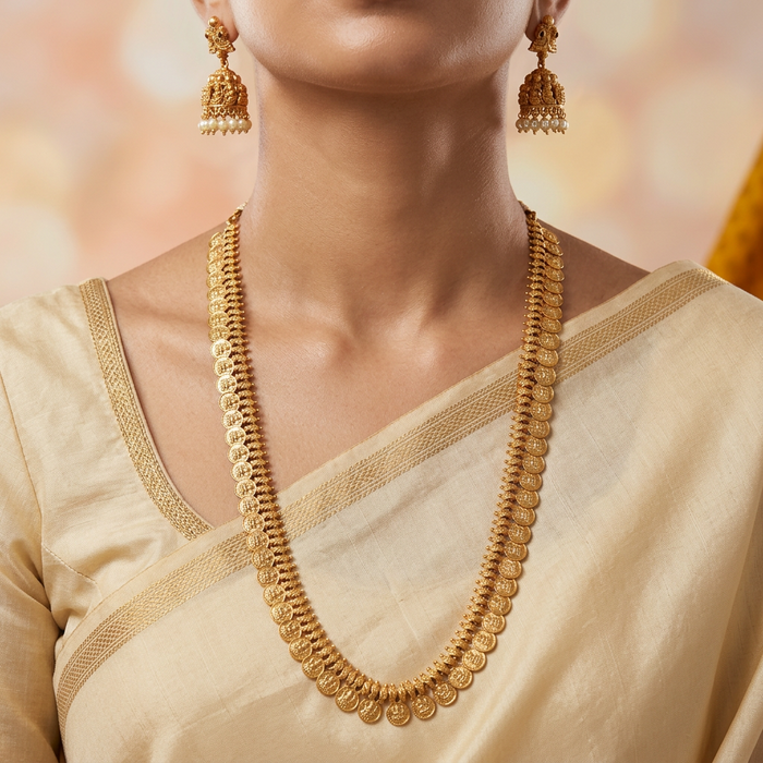 Antique gold coin long necklace with earrings LL03