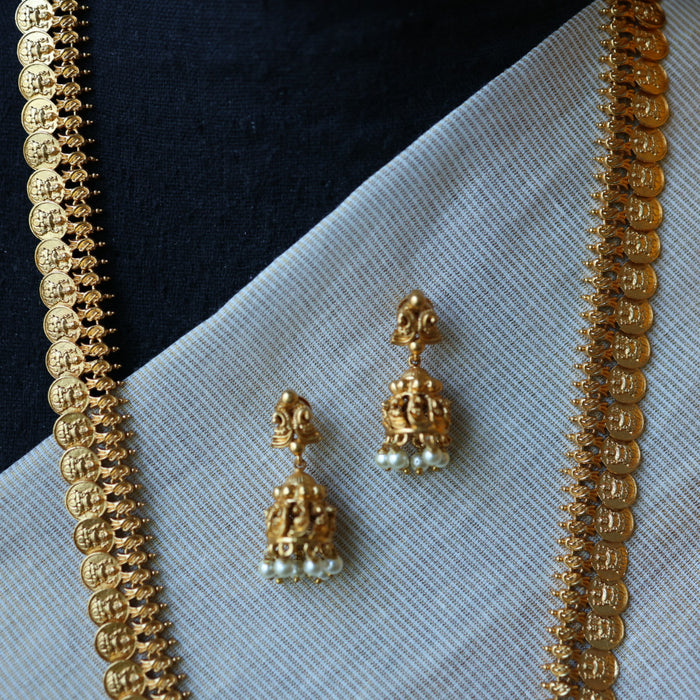 Antique gold coin long necklace with earrings / waistchain