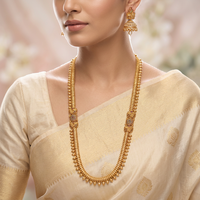 Antique gold coin long necklace with earrings LL030015
