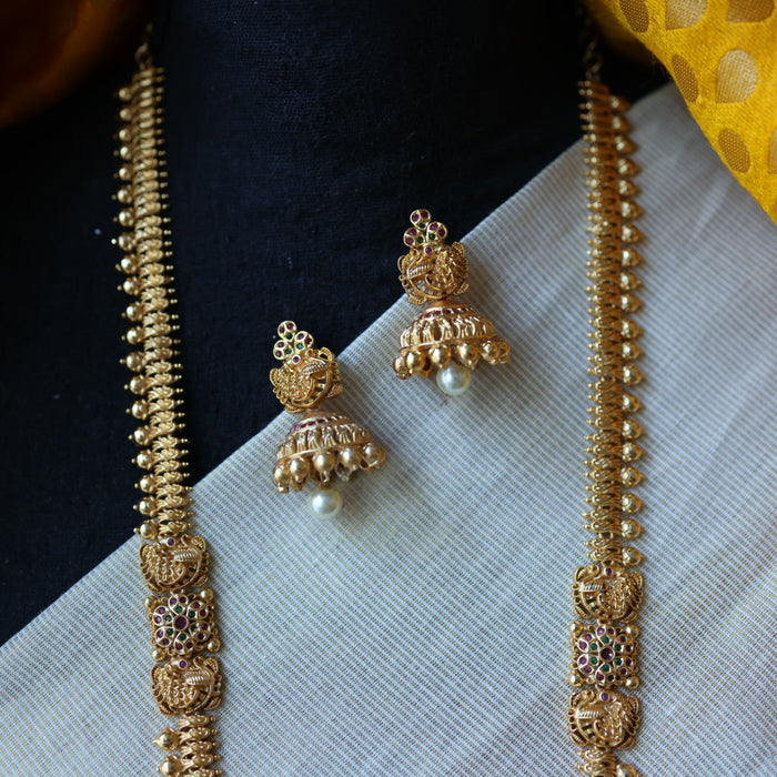 Antique gold coin long necklace with earrings LL030015