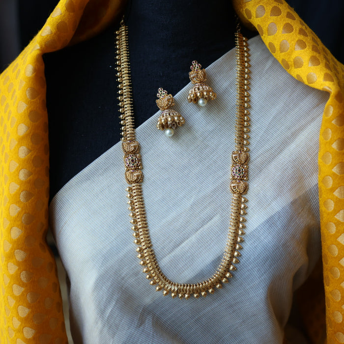Antique gold coin long necklace with earrings LL030015